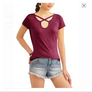 Criss Cross Key Hole Neck Tee
